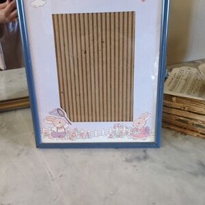 Vintage Rabbit Picture Frame- Nursery, Easter- Blue Frame